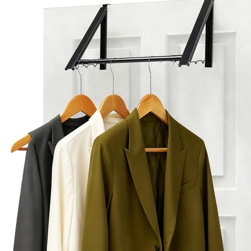 Over The Door Hanger, Foldable Over The Door Drying Rack with 20"-32" Expandable Width, Space Saving Doors Clothes Hanger for Laundry, Bathroom, Apartment, Fits Doors up to 1-1/4”, Metal, Black - color: Black