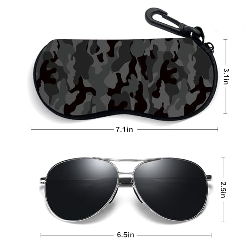Sunglasses Soft Case, Ultra Light Portable Neoprene Zipper Glasses Case for Men Women - color: Black Camouflage