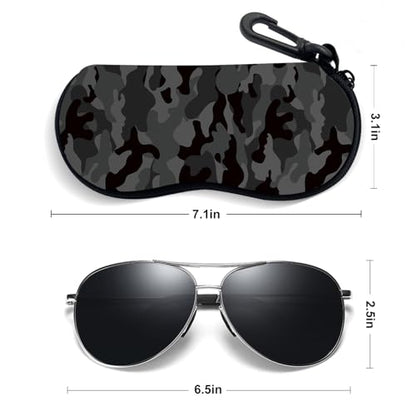 Sunglasses Soft Case, Ultra Light Portable Neoprene Zipper Glasses Case for Men Women - color: Black Camouflage