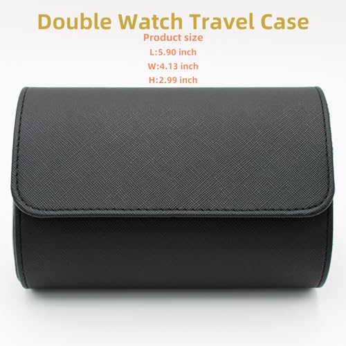 Watch Travel Case Portable Organizer - Luxury Watch Roll Travel Box Recycled Leather Watch Storage and Display for Men and Women (WCASE-2-VintageBlack) - color: VintageBlack, size: Double slots