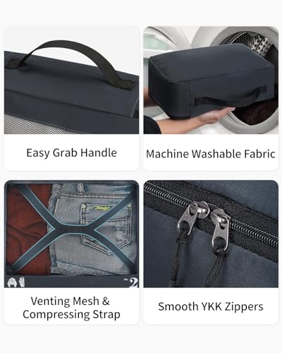 ECOHUB 7 Set Packing Cubes Tear-Resistant Luggage Packing Organizers with Number Icon for Travel Accessories Luggage Suitcase Machine Washable Packing Cubes (Dark blue) - color: Dark blue-No Compress, size: 7 Set Packing Cubes