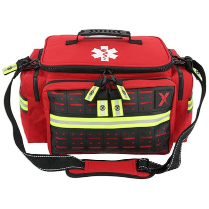 Lightning X Mid-Sized First Responder EMT Bag | LXMB25 | Fully Stocked w/ 240+ First Aid, EMS & Trauma Supplies - RED - color: Red