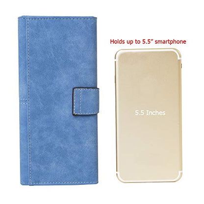 Women's Vegan Leather 17 Card Slots Card Holder Long Big Bifold Wallet - color: Light Blue