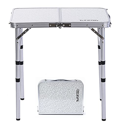 YUFIFAIRY Small Folding Table Portable, 24''L x16''W Foldable Camp Table with 3 Adjustable Height, Indoor Outdoor Lightweight Aluminum for Outdoor Cooking Picnic, (3 Heights) - color: Silver, size: 24''L x16''Wx24"H