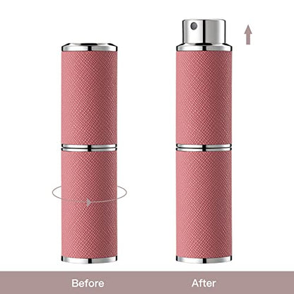 Travel Perfume Bottle Refillable - 8ML Leather Empty Mini Cologne Spray Atomizer Men - Small Fragrance Sample Sprayer - Portable Refill Travel Essentials Container with Pink - color: Pink