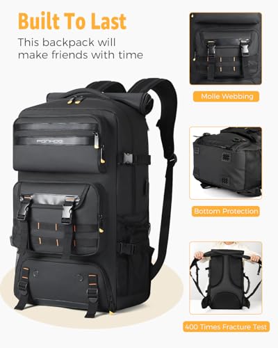 Ponhog Travel Backpack for Men, 50L Carry On Flight Approved Convertible Duffle Bag with Shoe Compartment, 17 inch Laptop Luggage with USB Charging Port for Weekender Hiking, Black - color: Black