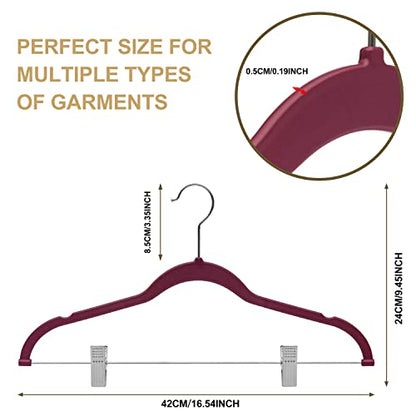 Quality Hangers Plastic Non Velvet Non-Flocked Thin Compact Skirt and Pant Hangers with Metal Clips - Suited for Pants Blouses Coats - 360° Swivel Hook (Raspberry, 20) - color: Raspberry