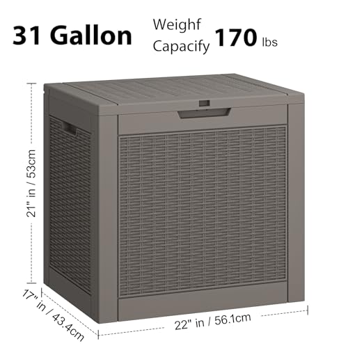 NUNU LAB Outdoor Storage Box 31 Gallon,Waterproof Indoor Outside Deck Boxes,Backyard Storage Bin for Package Delivery,Garden Tools,Patio Cushions,Pool Accessories,Storage Bench Lockable Lid,Tool Box - color: Rattan Beige, size: 31 Gallon