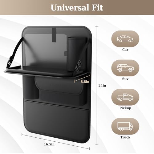Coverado Car Backseat Organizer with Tablet Tray, Nappa Leather Organizer for Car Seat Back, Waterproof Car Seat Organizer with Touch Screen, Seat Protector Kick Mats for Kids - size: 1 Pack