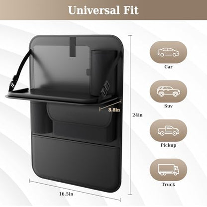 Coverado Car Backseat Organizer with Tablet Tray, Nappa Leather Organizer for Car Seat Back, Waterproof Car Seat Organizer with Touch Screen, Seat Protector Kick Mats for Kids - size: 1 Pack