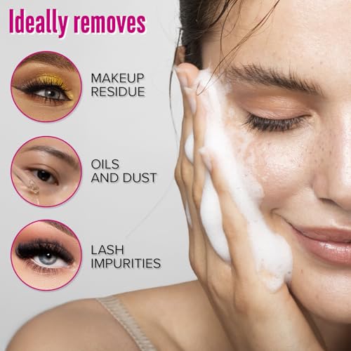 STACY LASH Lash Shampoo 100ml Kit Korean Makeup Remover/Foaming Cleanser with Eye Lash Spoolies & Rinse Bottle & Cleansing Pad & Brush for Eyelash Extensions & Clusters & Natural Eyelashes - color: Shampoo Kit