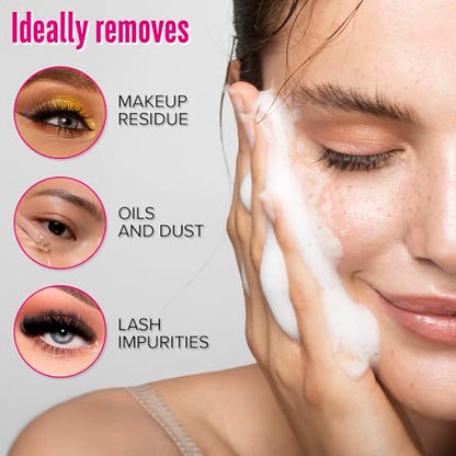 STACY LASH Lash Shampoo 100ml Kit Korean Makeup Remover/Foaming Cleanser with Eye Lash Spoolies & Rinse Bottle & Cleansing Pad & Brush for Eyelash Extensions & Clusters & Natural Eyelashes - color: Shampoo Kit