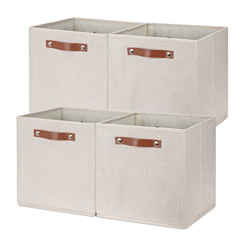 Temary Cube Storage Bins 12 Inch Storage Cubes 4PCs Fabric Organizer Bins Boxes with Handles, Sturdy Collapsible Closet Storage Organizer for Shelf, Bedroom, Cabinet (Beige, 12 x 12 x 12) - color: Beige, size: 12×12×12