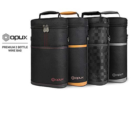 opux 2 Bottle Wine Carrier Tote, Insulated Leakproof Wine Cooler Bag, Wine Travel Bag Tote for Picnic BYOB Beach, Portable Wine Bottle Carrying Case, Gift for Wine Lover Women Men Christmas - color: Checkered Black
