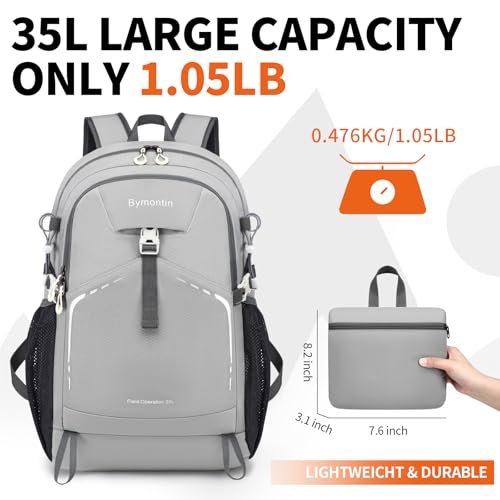 35L Lightweight Packable Backpack – Durable Foldable Daypack for Travel, Hiking, and Gym (Grey) - color: 35l-grey
