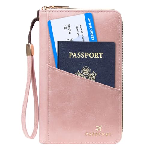 Family Passport Holder for Travel Women and Men RFID Passport Holder with Zipper Passport Case Passport cover Passport Wallet Travel Essentials and Accessories(1-2,Pink) - color: Pink 1
