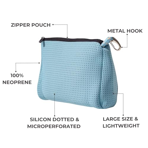 POPUPS Large Makeup Bag with Zipper - Waterproof Neoprene Cosmetic Bag 7.7 x 10.75 x 5 inches - Pouch Sky Blue - color: Basic Sky Blue