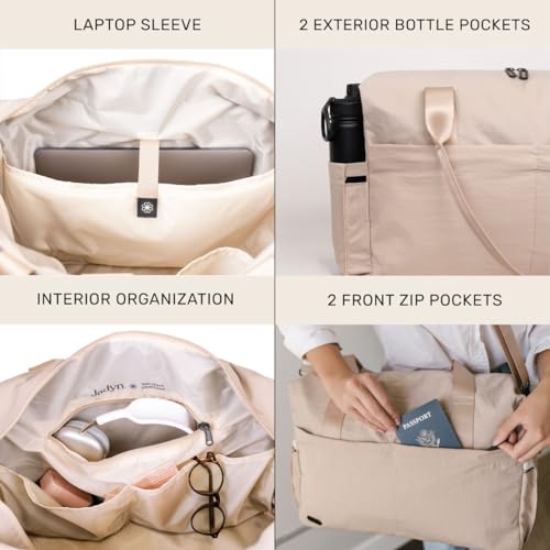 Jadyn Austin Carry-On Travel Duffel Bag for Women, 18” Weekender Bag with Laptop Sleeve, Durable Material, and Trolley Sleeve, Ideal for Work, Gym, and Overnight Trips (Natural) - color: Natural