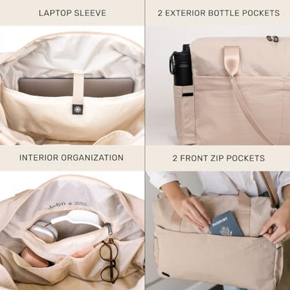 Jadyn Austin Carry-On Travel Duffel Bag for Women, 18” Weekender Bag with Laptop Sleeve, Durable Material, and Trolley Sleeve, Ideal for Work, Gym, and Overnight Trips (Natural) - color: Natural