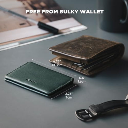 VULKIT Slim Minimalist Card Holder RFID Blocking Leather Credit Card Holder Front Pocket Wallet Magnetic Closure - color: Olive