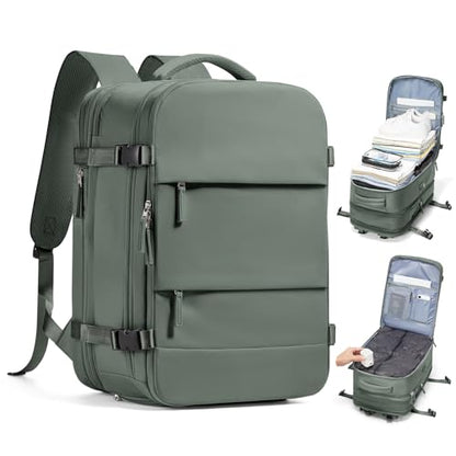wepadre Vacuum Backpack Travel with Pump Travel Backpack with Vacuum System Expandable Vacpack Compression Backpacks for Travel Easy Vac Pack Carry on Luggage - color: Army Green