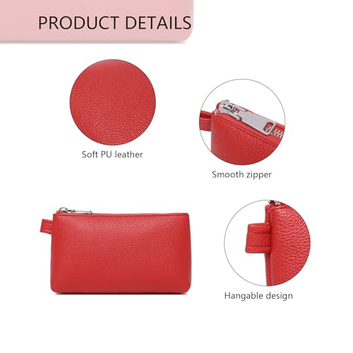 30 Color PU Faux Leather Travel Toiletry Bag for Women, Mini Cosmetic Pouch Organizer with 2 Dividers, Easy Clean Makeup Bag for Purse, Gift Idea (PU Faux Leather/Pomegranate Red) - color: PU/Pomegranate Red