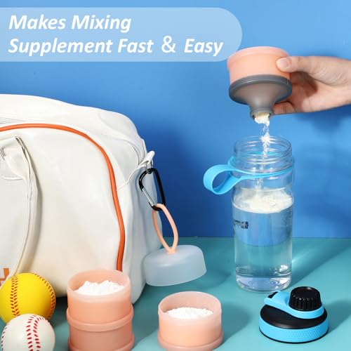 Baderke 2 Pcs Protein Powder Container with Funnels Stand, 4 Stackable Leakproof Protein Powder Dispenser, Portable Keychain Powder Container for Workout, Fitness, Travel - color: Pink