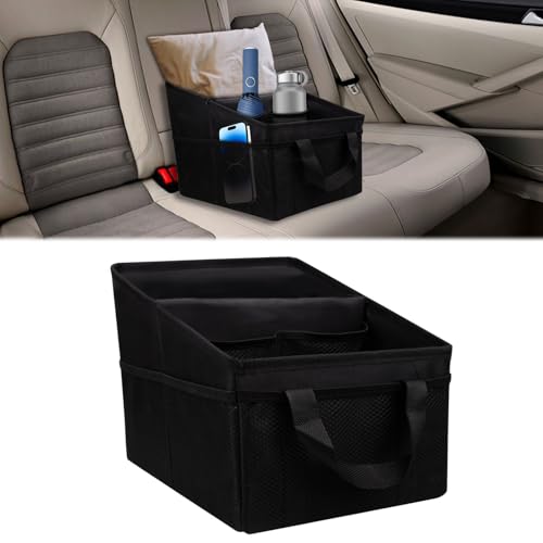 Car Seat Organizer Backseat, Car Organizer, Collapsible Small Car Seat Storage Organizer with Divide, Handles and Mesh Pockets for Front/Rear Consoles Back Seats Traveling and Storing Items