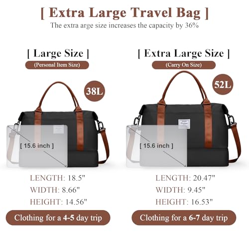 Travel Duffel Bag with Shoes Compartment, Overnight Weekender Bags for Women,Carry on Personal Item Bag，Extra Large - color: A-Black & Brown, size: Extra Large