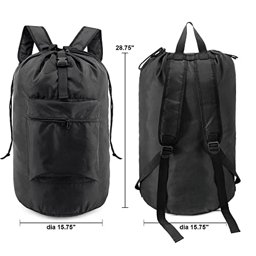 BeeGreen Laundry Bag Backpack w Adjustable Shoulder Straps College Dorm Essentials w Drawstring Closure for Travel Camp Heavy Duty Laundry Hamper Backpack Portable w Handle Xlarge Black - color: Black, style: With Front Zipper Pocket
