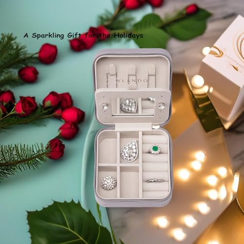 Vlando Small Travel Jewelry Box Organizer - Mirrored Jewelries Necklaces Rings Earrings Necklace Storage Case, Gray - color: a. Gray