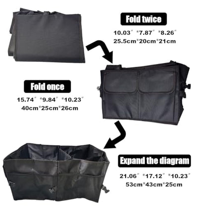 GLSOWEE Trunk Organizer for Car - Collapsible Car Storage Organizer with 3 Compartments - Foldable Car Trunk Organizer for SUVs & Sedans - Waterproof Storage Container Box Car Organizer (1PCS)