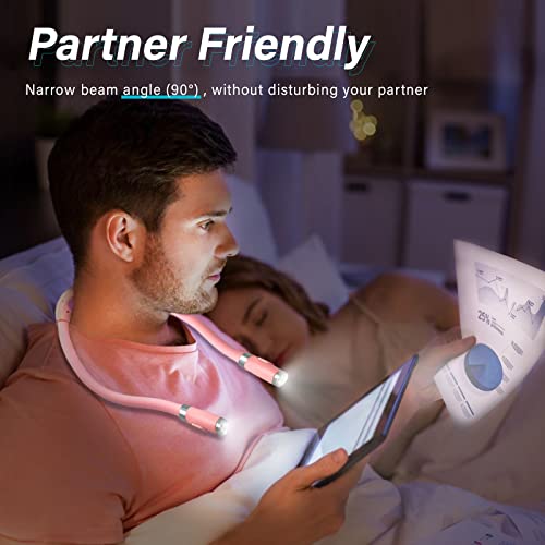 Vekkia Rechargeable LED Neck Reading Light, Book Lights for Reading in Bed, 3 Brightness Levels, Flexible Soft Silicone Arms Comfortable Wear, Long Lasting, Perfect for Craft & Knitting, Pink - color: Pink