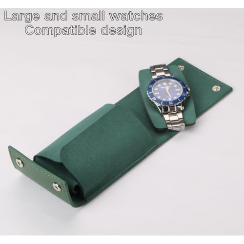 Watch Travel Pouch Portable Organizer - Luxury Watch Case Travel Recycled Leather Storage and Display for Men and Women (Single,Green) - color: WP-Green