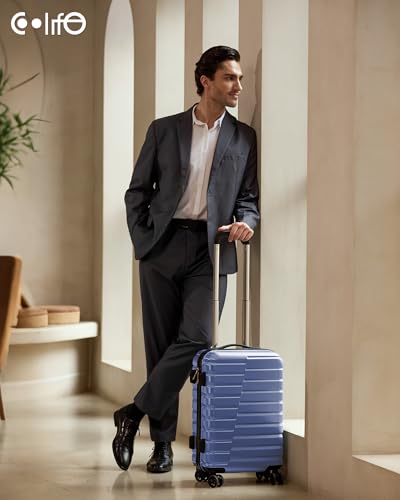 Coolife Carry On Luggage Airline Approved with Spinner Wheels, Hard Shell Suitcase TSA Lock Lightweight Travel Luggage 20-inch,Blue - color: blue, size: Small(20in)