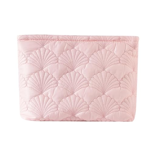 RSRSLEII Quilted Cotton Coquette Makeup bag, Coastal Granddaughter Aesthetic Cosmetic Bag, Cute Seashell Portable Travel Toiletry Pouch(10Pink - color: 10Pink