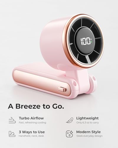 Portable Handheld Turbo Fan - 5 Gear High Speed 4000mAh Rechargeable Mini Personal Hand Fan Blow Cold Air, Battery Operated Travel Essentials, Beach Vacation, Gifts for Women, Men (Pink) - color: Pink