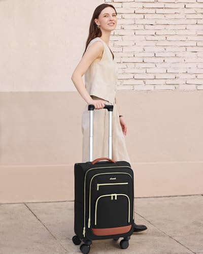 LOVEVOOK Carry on Luggage Airline Approved, 26.5 Inch Large Rolling Suitcase with Garment Bag & Spinner Wheels, Lightweight Underseat Carryon Luggage for Women Men Travel with TSA Lock,3Pcs - color: Black-brown, size: 26.5 inch （4pcs set）
