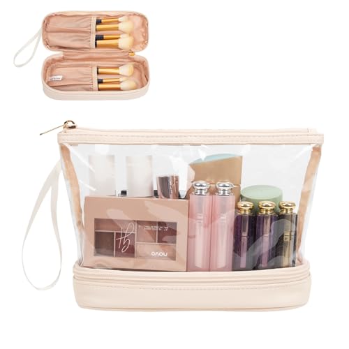 Ethereal Clear Makeup Bag, Cream Small Cosmetic Bag Travel Makeup Bag for Women TSA Approved Toiletry Bag Portable Makeup Pouch - color: 05-cream clear