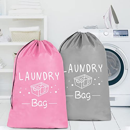 Sylfairy 2 Pack Extra Large Travel Laundry Bag, Dirty Clothes Organizer with Drawstring,Heavy Duty Travel Laundry Bags,Easy Fit a Laundry Hamper Travel Essentials - color: Pink+Light Grey
