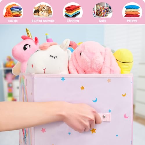 WERNNSAI Unicorn Toy Box - Collapsible Oxford Storage Bin with Handles 25" x 13" x 16" Toys Clothes Books Chest Organizer Cube with Flip-top Lid for Girls Kids Bedroom Nursery Living Room