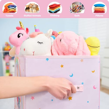 WERNNSAI Unicorn Toy Box - Collapsible Oxford Storage Bin with Handles 25" x 13" x 16" Toys Clothes Books Chest Organizer Cube with Flip-top Lid for Girls Kids Bedroom Nursery Living Room