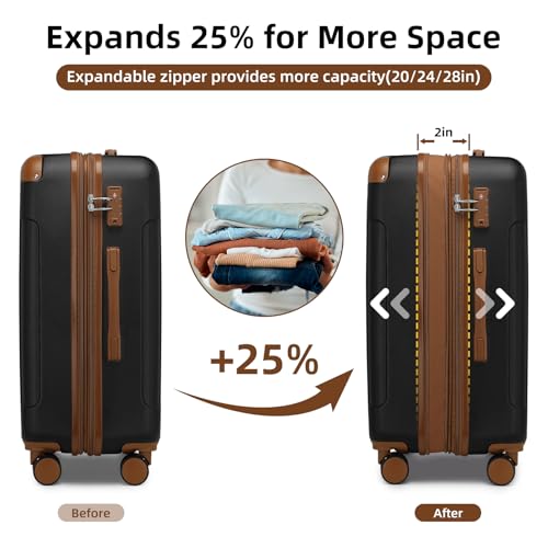 LARVENDER Luggage Sets 6 Piece Hardside Expandable Suitcase Set with Spinner Wheels TSA Lock Black, Travel Luggage Set Clearance for Men and Women, Black - color: Black Brown, size: 6 piece set