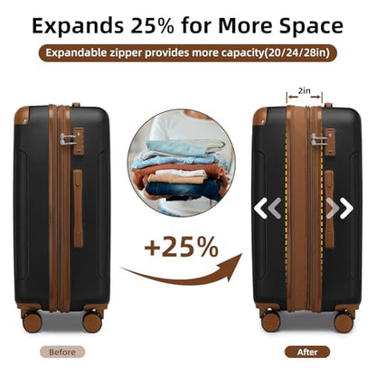 LARVENDER Luggage Sets 6 Piece Hardside Expandable Suitcase Set with Spinner Wheels TSA Lock Black, Travel Luggage Set Clearance for Men and Women, Black - color: Black Brown, size: 6 piece set