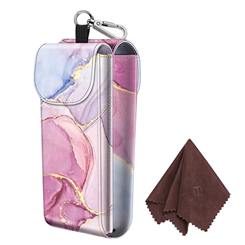 FINTIE Double Glasses Case with Carabiner Hook, Portable Vegan Leather Eyeglass Case Anti-scratch Sunglasses Pouch - color: Glittering Marble