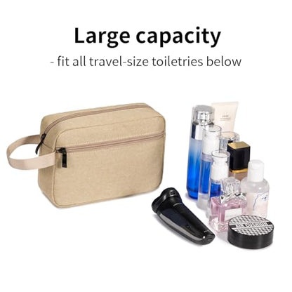 Travel Hanging Toiletry Bag with Carry Handle - Water-Resistant Small Cosmetic Organizer for Men & Women, Makeup, Shaving Kit, Gym & Travel Essentials (Khaki) - color: Khaki