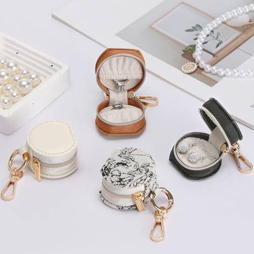 KUKUVR Jewelry Ring Holder Storage Box with Keychain, Portable Gym Jewelry Storage Case, Small Travel Ring Earring Stud Necklace Storage Case for Women Girl (Printing) - color: Printing