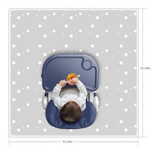 High Chair Splash pad, 51" 51 Non-Slip Waterproof Multi-Purpose Splash pad, Washable Splash pad for high Chair Floor Protection Table Cloth Portable Early Education Picnic Play mat (Star) - color: Five-pointed Star