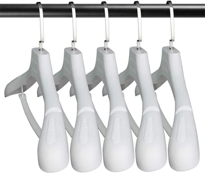 DEDU Suit Hangers for Men 10 Pack, White Coat Hangers Wide Non Slip Width 17.7", Thick Plastic with Pants Bar & Metal Hook - color: White, size: 10 Pack