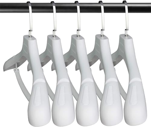 DEDU Suit Hangers for Men 10 Pack, White Coat Hangers Wide Non Slip Width 17.7", Thick Plastic with Pants Bar & Metal Hook - color: White, size: 10 Pack